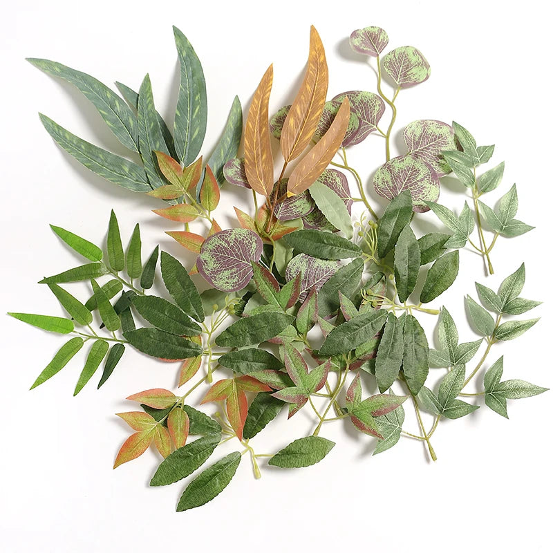 feuilles artificielles vertes mariage décoration maison bricolage couronne fleurs naturelles variées 30 pièces