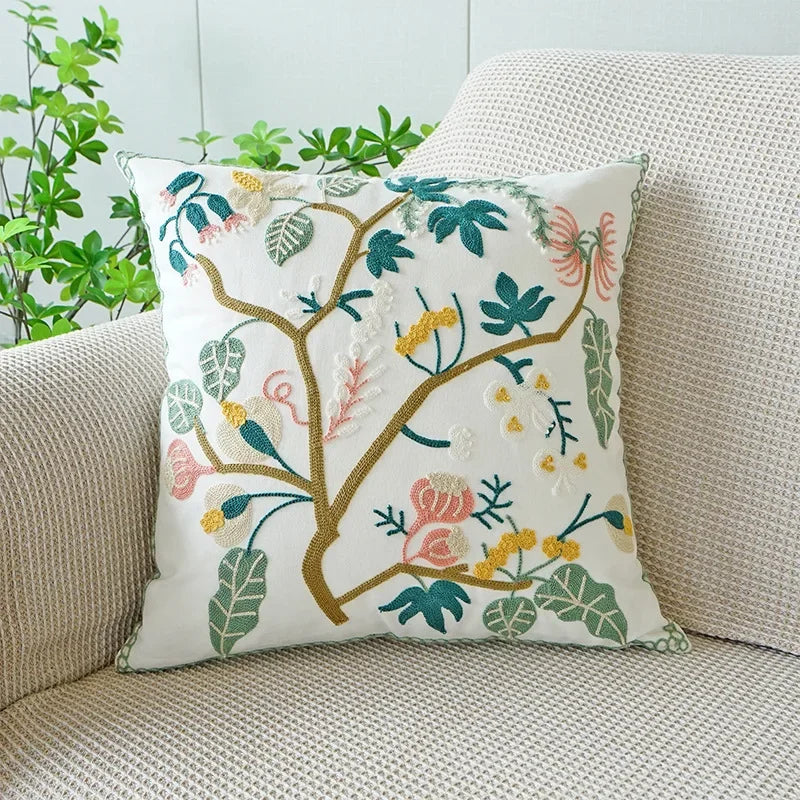 taies d'oreiller fleur brodées moderne coton polyester lit décoration maison bleu blanc vert