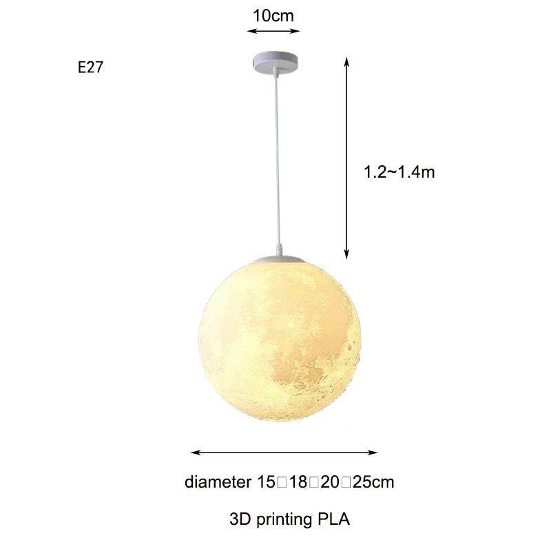Suspension lumineuse moderne imprimée lunaire blanc beige câble suspendu 15cm 18cm 20cm 25cm