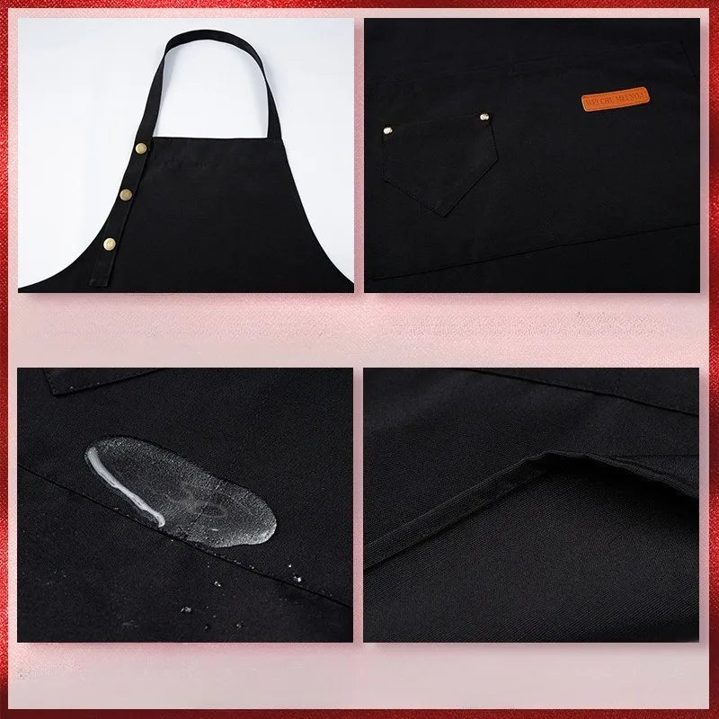 tablier cuisine professionnel noir marron coton uni poches occlusives liens métalliques serveur