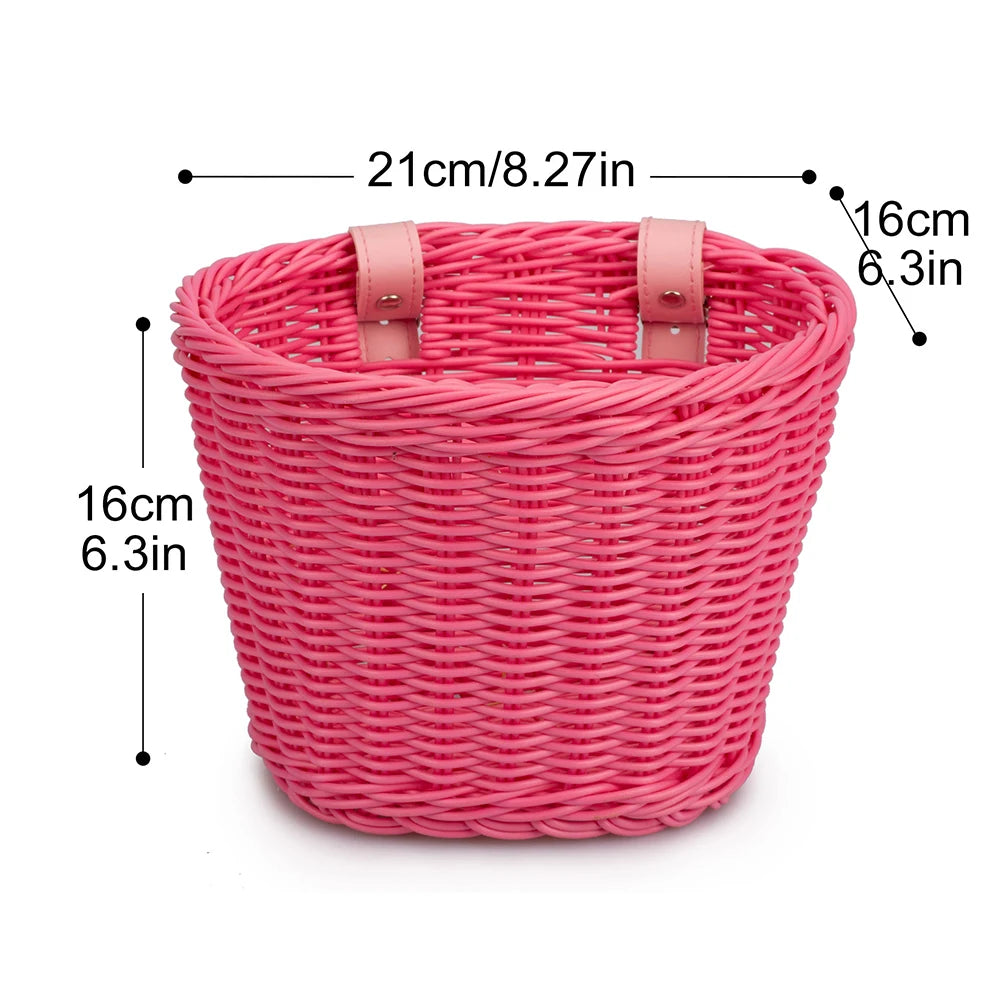 panier vélo tressé marron rose blanc bleu violet clips ajustables enfants moderne