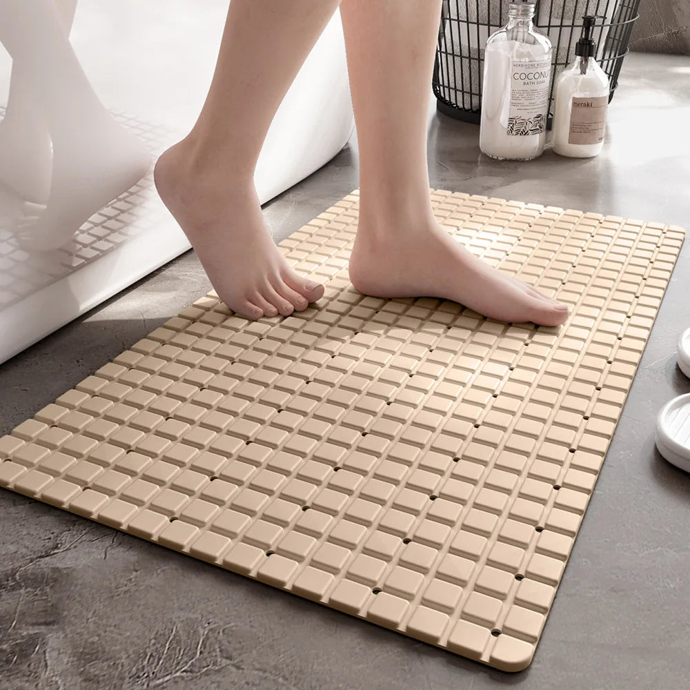 tapis bain anti dérapant pvc carreaux mosaïque gris moderne salle bain ventouses trou vidange