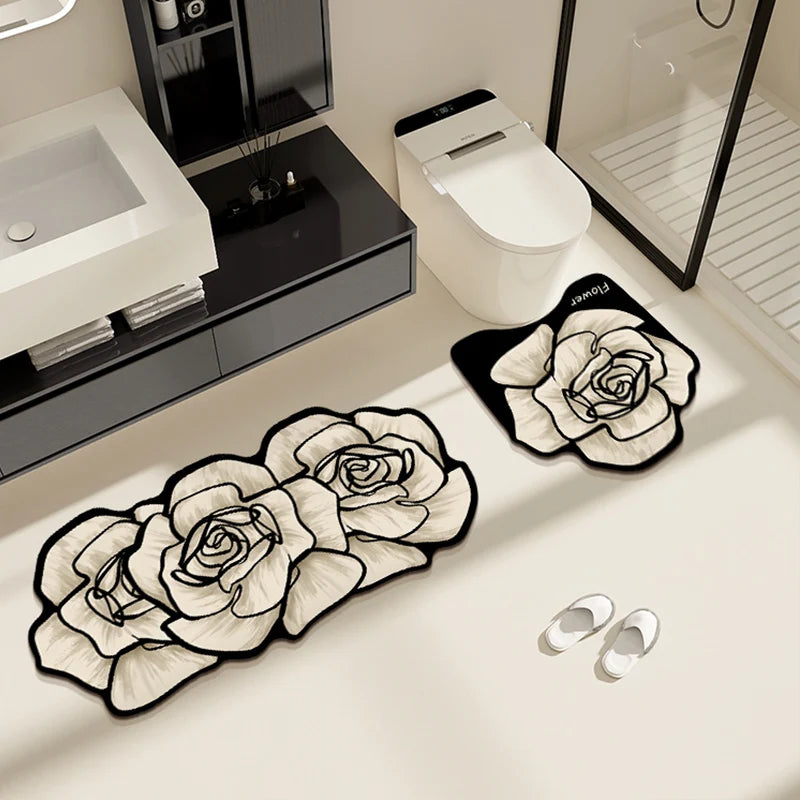tapis bain noir roses anti dérapant imperméable lavage main usage maison extérieur