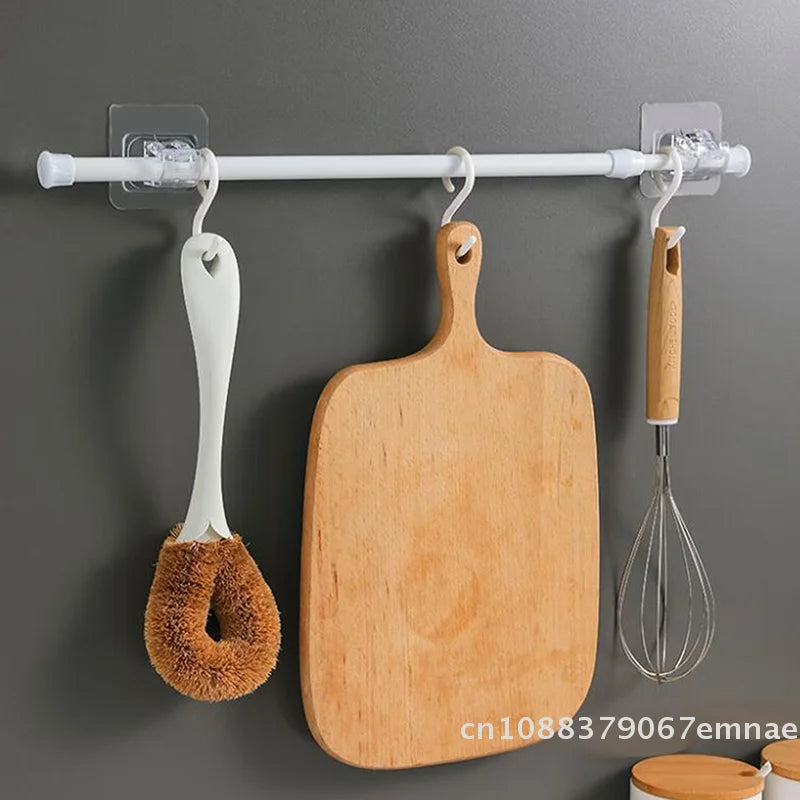 support mural extensible blanc clips adhésifs moderne sans perçage télescopique métal lisse