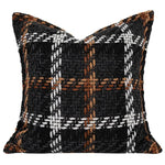 taies d'oreiller carrées tartan tissu chenille beige noir blanc décoratives modernes