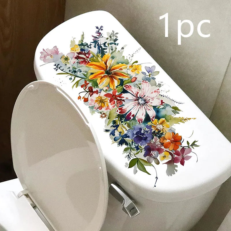 sticker mural fleurs multicolore aquarelle adhésif salle bain couverture toilette intérieurDecoration Murale Feuilles Naturelles