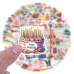 stickers happy birthday multicolores gâteaux ballons animaux étanches pvc festifs enfants décoration