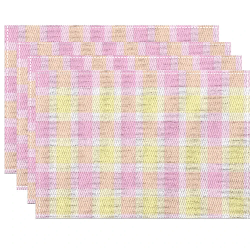serviettes table carreaux fruits fleurs moderne rose clair gris clair bleu clair jaune clair