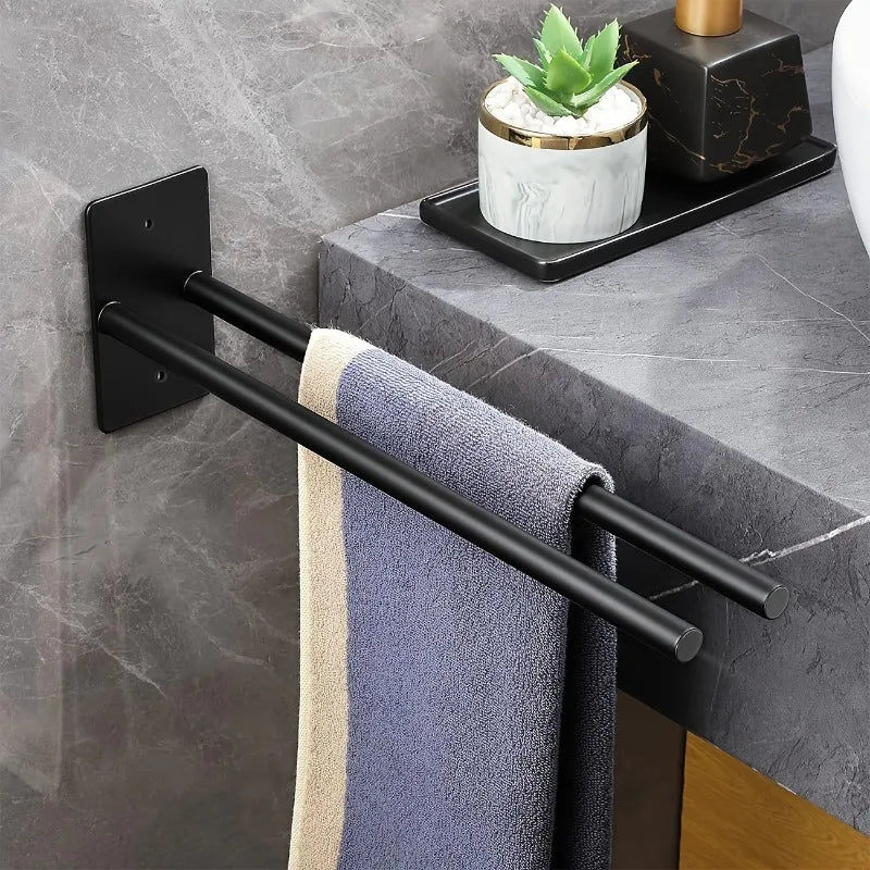 porte serviettes double barre argenté noir moderne adhésif vis inoxydable minimaliste