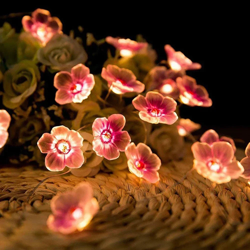 guirlande lumineuse fleurs rose blanc moderne adhésif led 20 50 têtes batteries usb