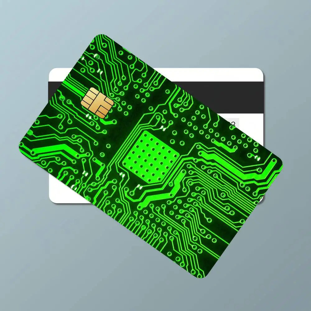 carte bancaire personnalisée adhésive circuit imprimé vert fond noir étanche résistante rayures empreintes digitales