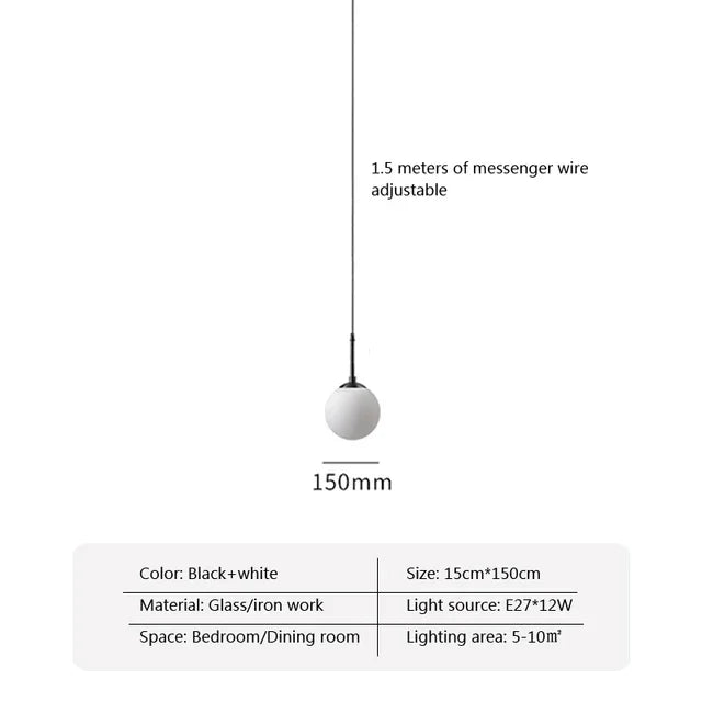 suspension lumineuse ornement sphérique blanc matière transparente moderne fixation câbles inclusion câble électrique