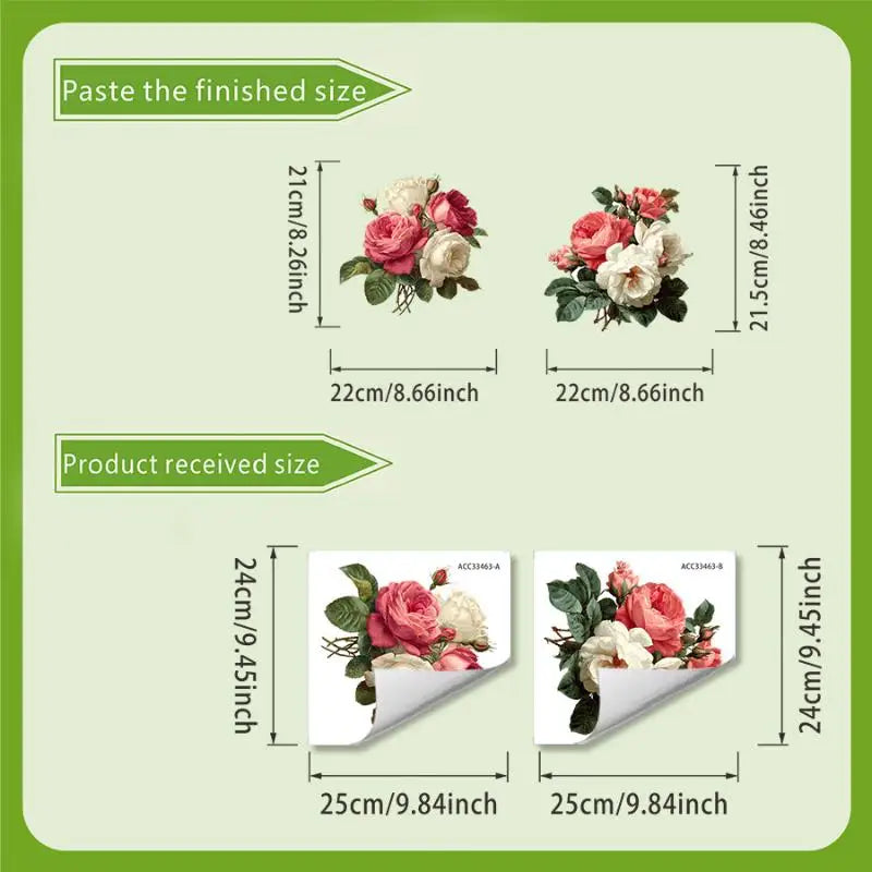 stickers decoratifs fleurs roses vertes violettes adhésifs salle bain decoration maison autoadhésifs blanc