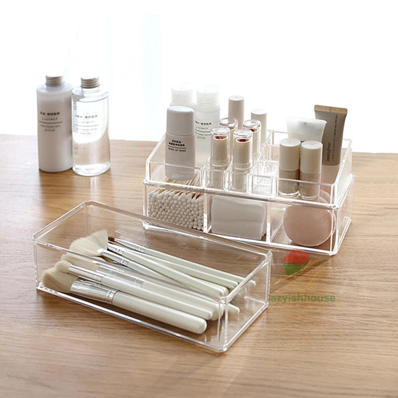 rangement cosmétique acrylique transparent moderne brosse maquillage coton tige poudre compacte crème visage vernis
