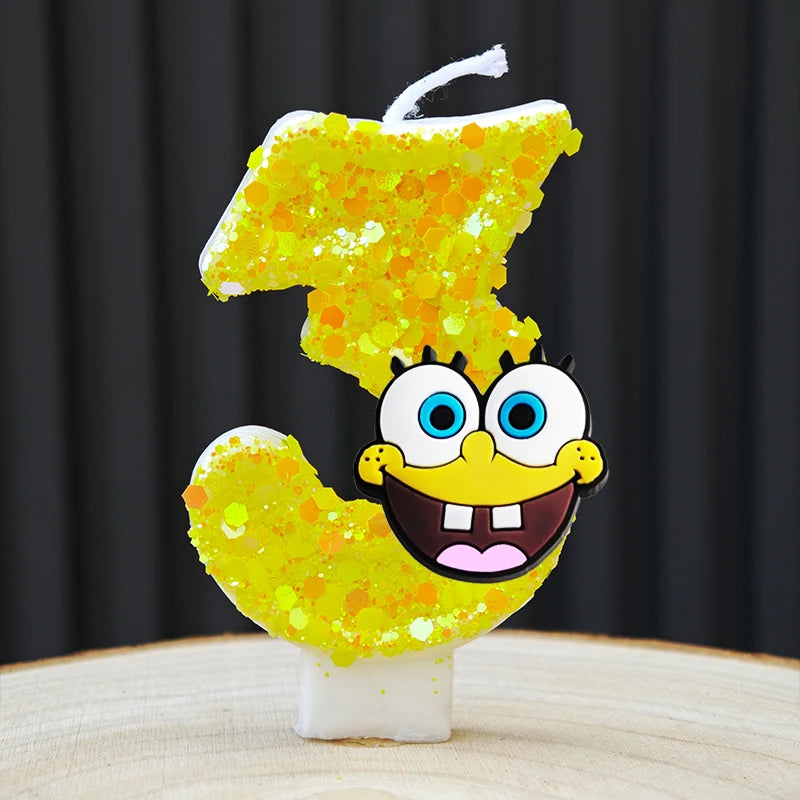 bougies forme chiffres spongebob patrick star anniversaire enfant decoration theme cartoon jaune orange blanc