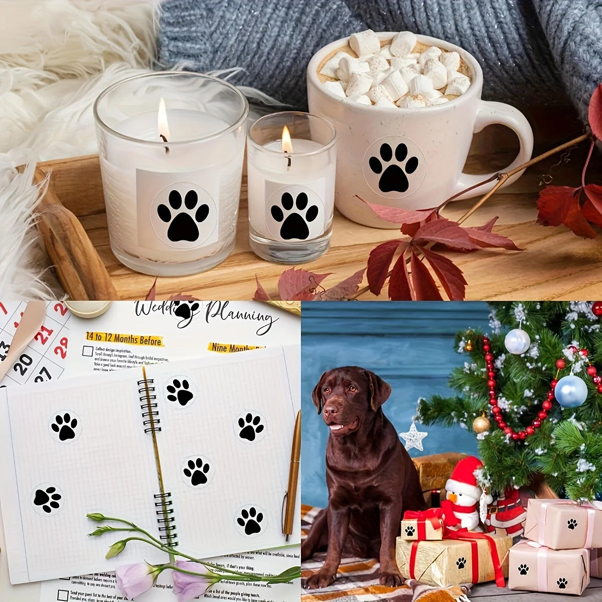 autocollants blanc noir pattes animaux adhésifs simples décoratifs opaques plats étiquettes transparents imprimés facilement
