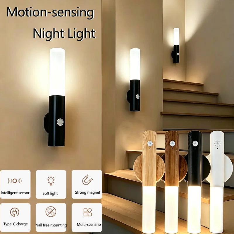 lampe nuit détecteur mouvement rechargeable usb blanc noir bois moderne minimaliste translucent fixe aimant