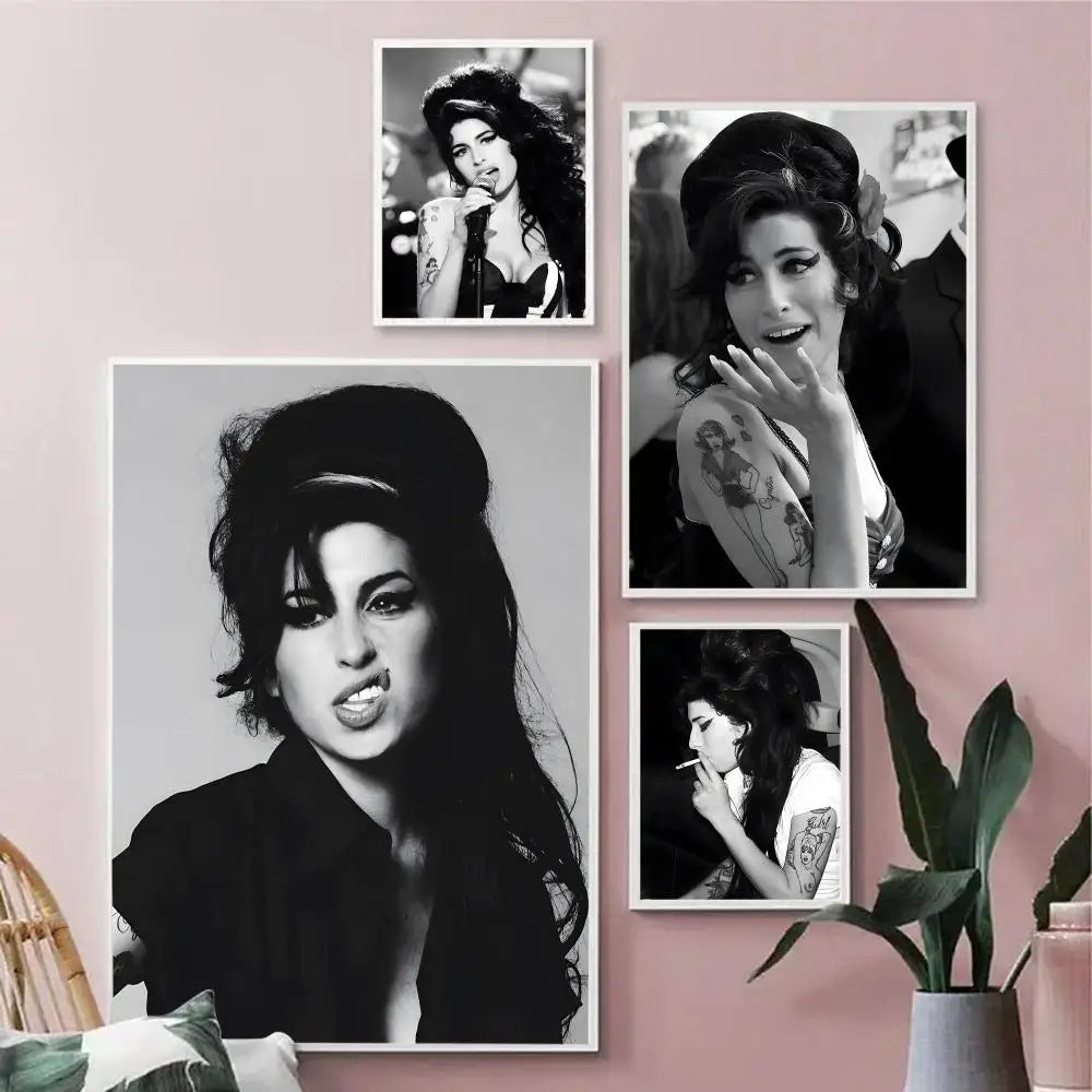 affiches aamy winehouse noir blanc cadres muraux decoration classique facile chambre college moderne pvc