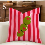 coussin carré moderne polyester imprimé rayures léopard ammonite bleu rouge vert blanc diagonal horizontal