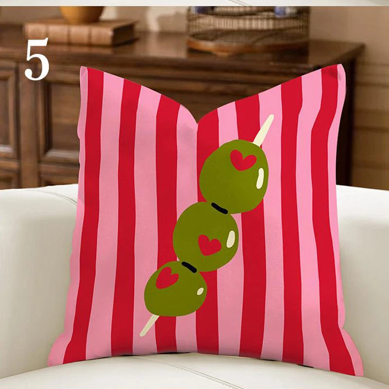coussin carré moderne polyester imprimé rayures léopard ammonite bleu rouge vert blanc diagonal horizontal
