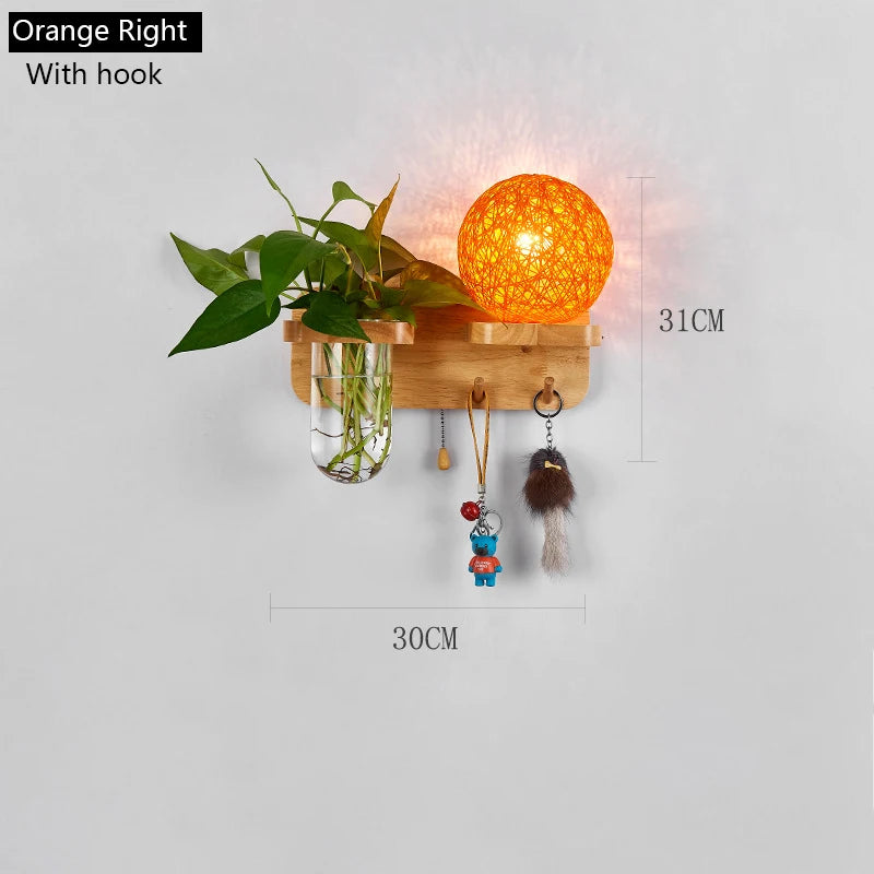 lampe murale scandinave bois naturel feuilles vertes plante boule lumineuse chaîne éclairage chambre salon