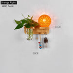 lampe murale scandinave bois naturel feuilles vertes plante boule lumineuse chaîne éclairage chambre salon