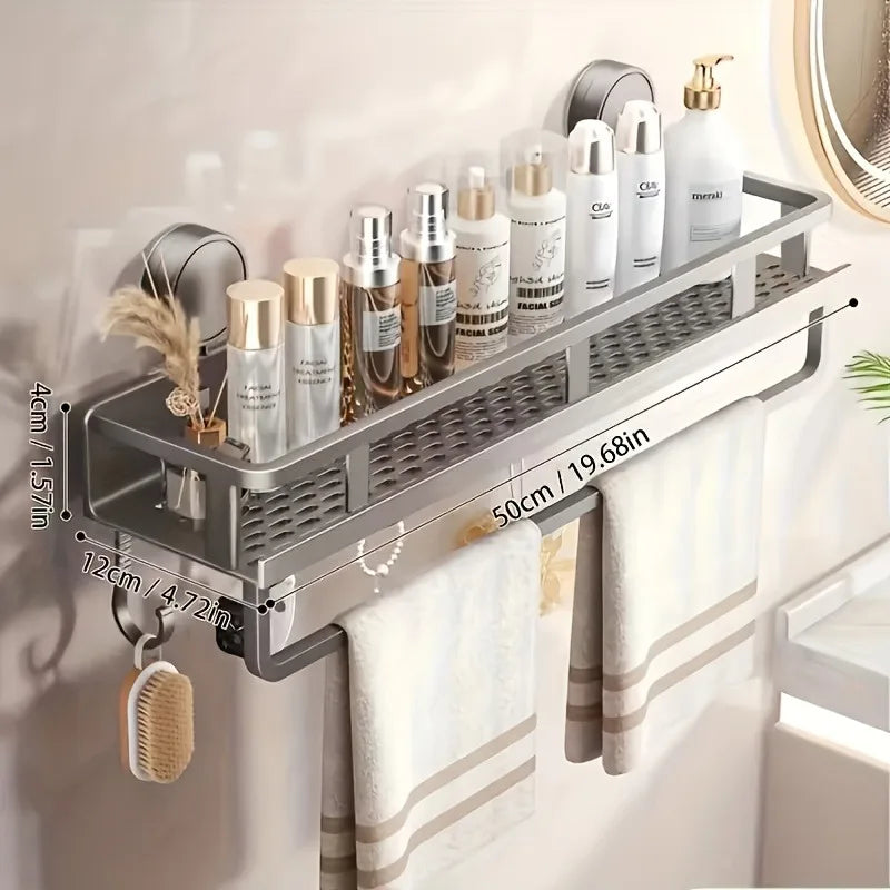 étagère murale moderne argentée perforée adhésive rangement salle bain cuisine serviette flacon produits cosmétiques