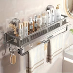 étagère murale moderne argentée perforée adhésive rangement salle bain cuisine serviette flacon produits cosmétiques