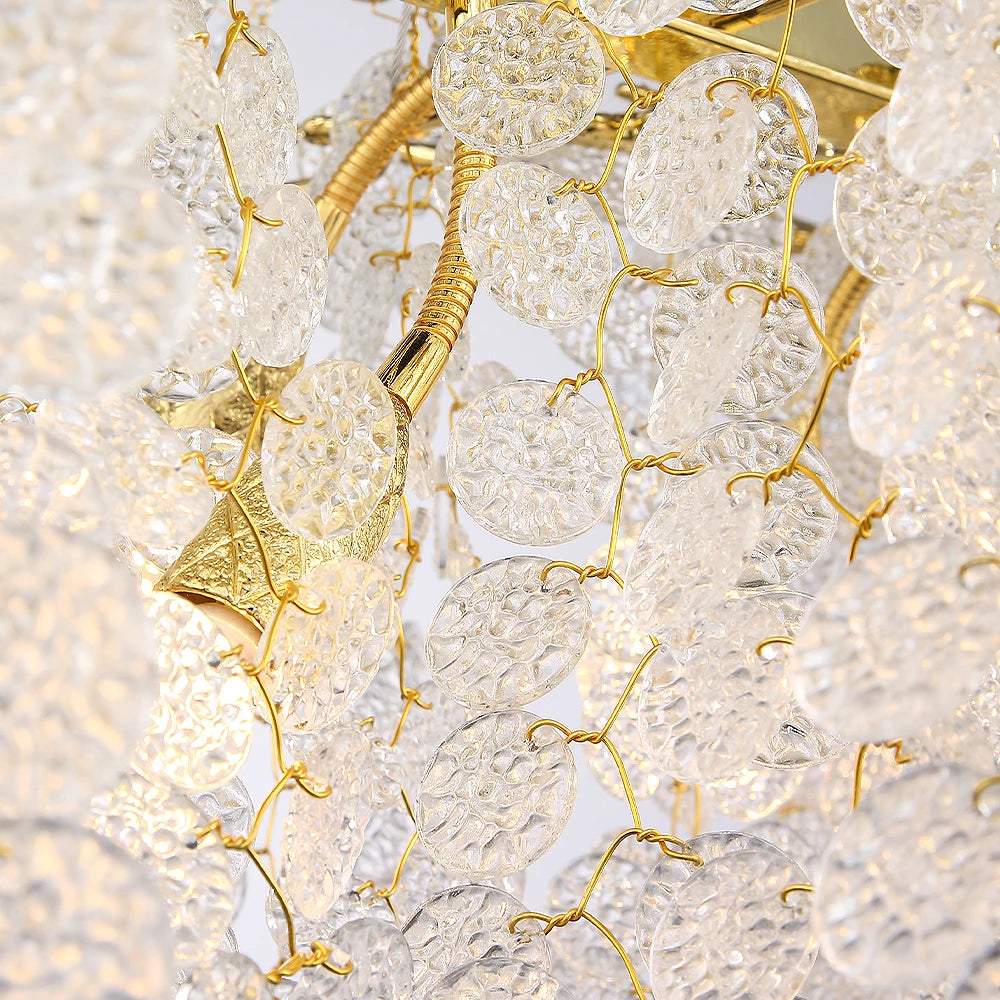 Suspension lumineuse moderne or blanc feuilles dorées 100cm 120cm 150cm 180cm led élégante