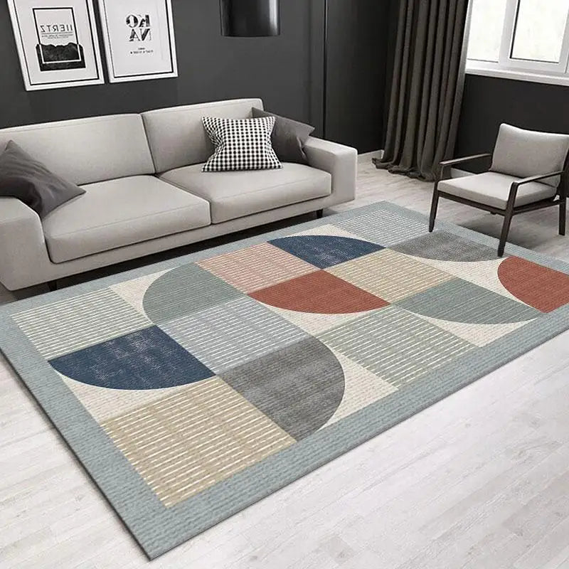tapis géométrique moderne bleu clair gris rectangle polyester antidérapant durableextérieur chambre sdb commercialisée