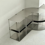 table d'appoint moderne gris métallisé lisse brillante tasse livre vis
