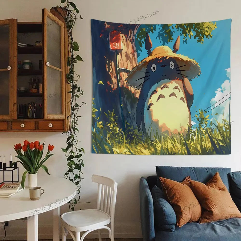 Vue de face de la tapisserie murale Totoro aux couleurs vives