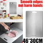 planche découpe acier inoxydable double face durable alimentaire moderne poignée intégrée 46x30cm
