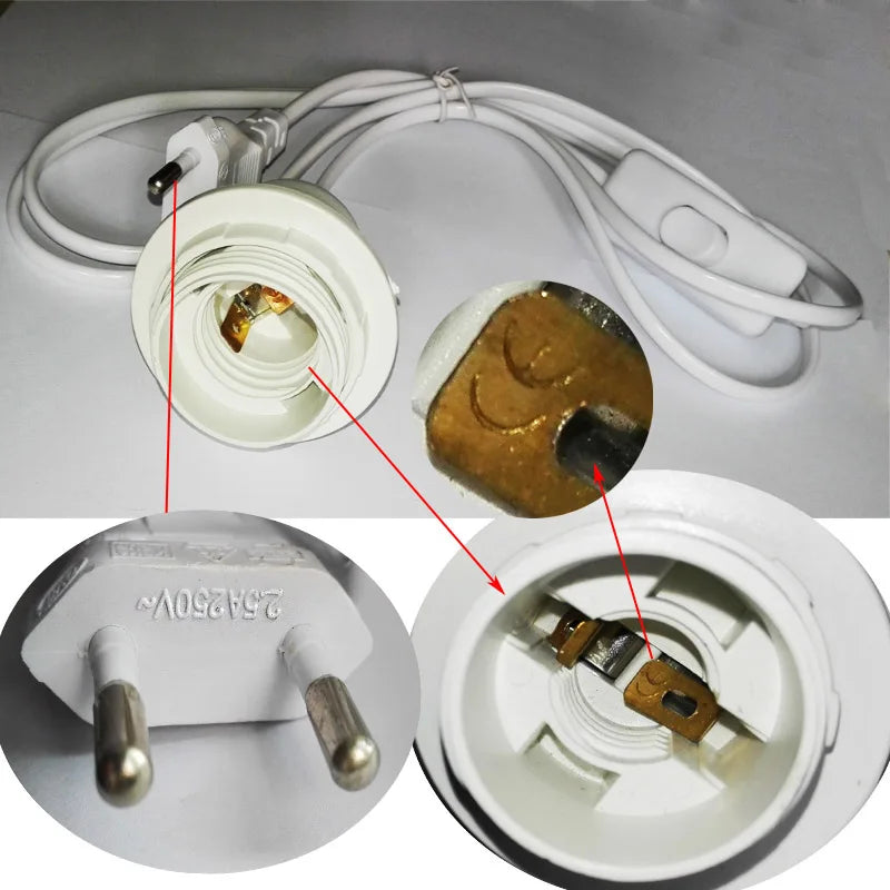 câble électrique vintage ampoule e14 e27 noir blanc douille socket interrupteur variateur 1mètre