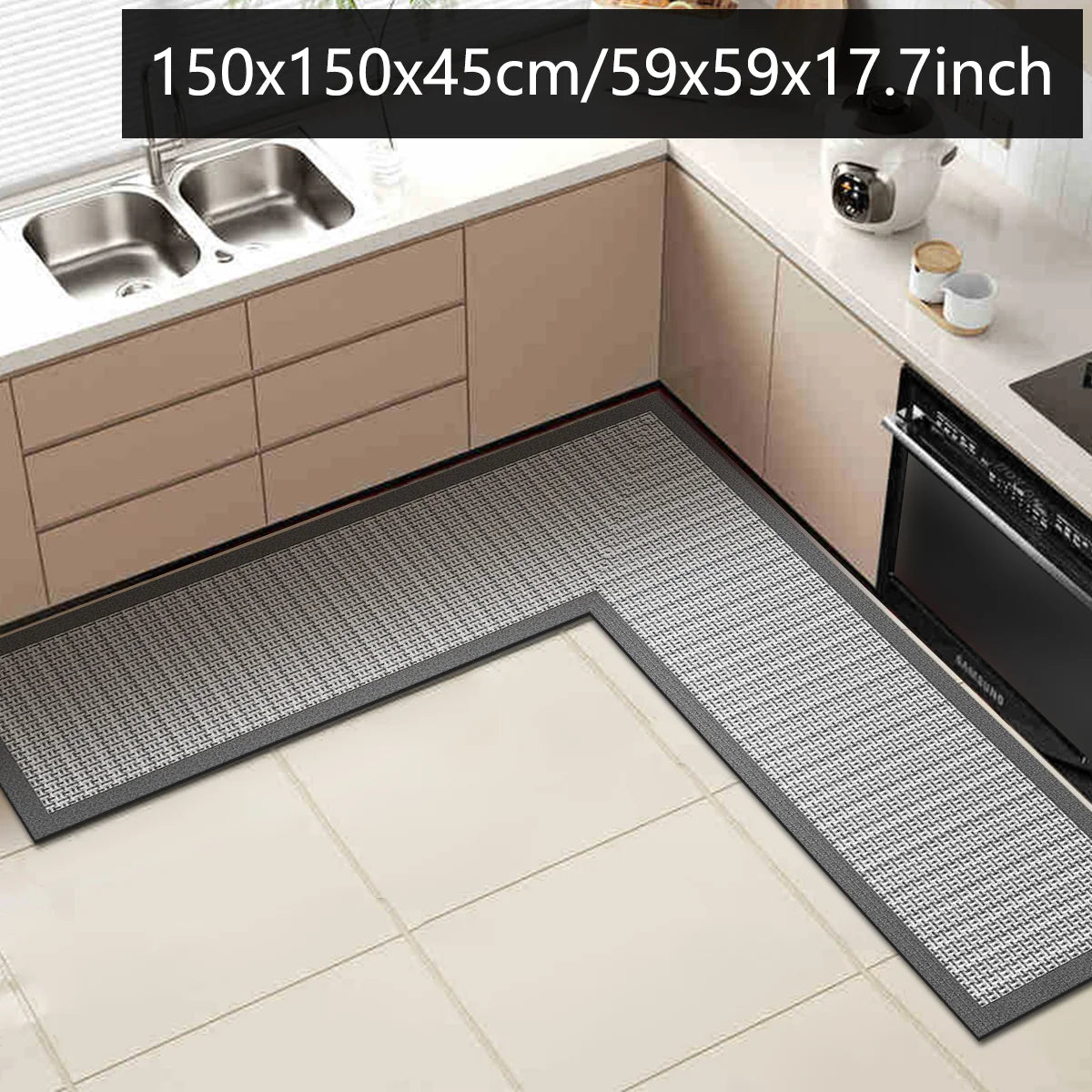tapis sol intérieur gris moderne adhésif lavage main chambre cuisine salle bain grande taille