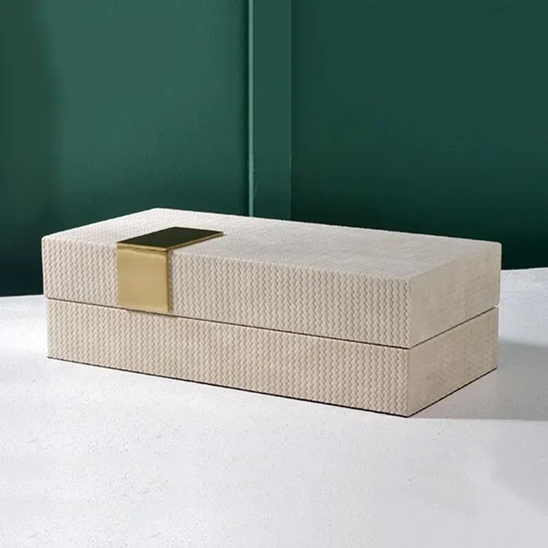 boîtes bijoux cuir gris vert moderne élégantes plaque dorée rangement cosmétiques pots rangement