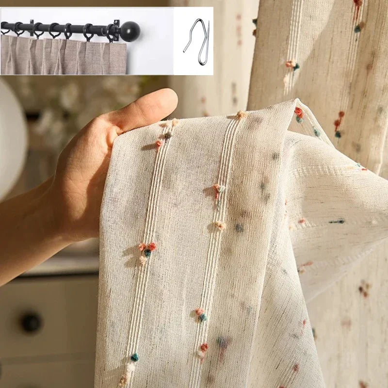rideau moderne semi transparent polyester motifs petits points colorés salon chambre 150cm 200cm 250cm