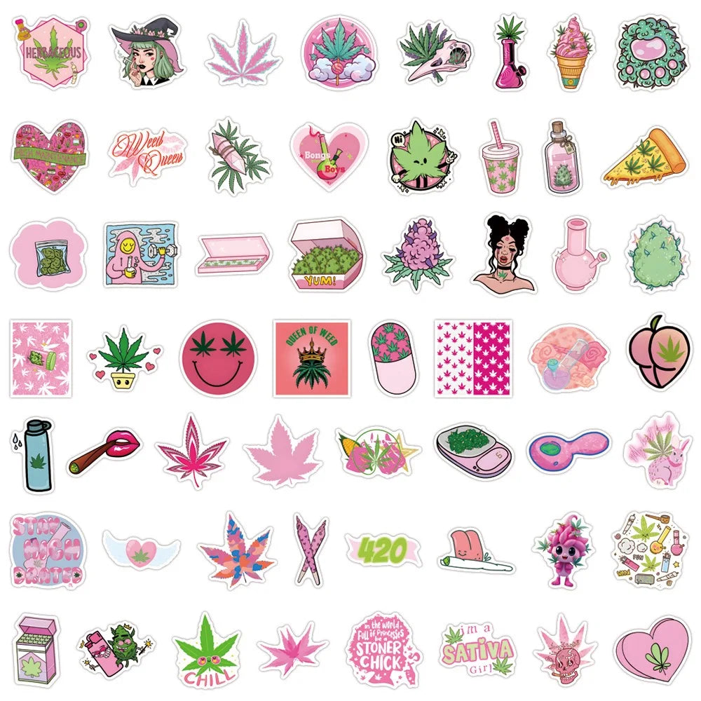 stickers cannabis personnages dessins animés spongebob fleurs cœurs kawaii graphiques