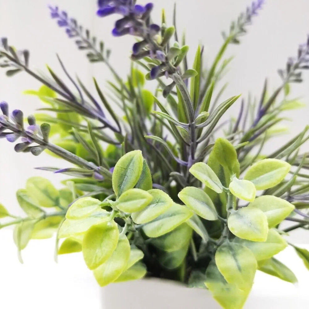plantes artificielles modernes vert violet feuilles fleurs pot blancintérieur décoration