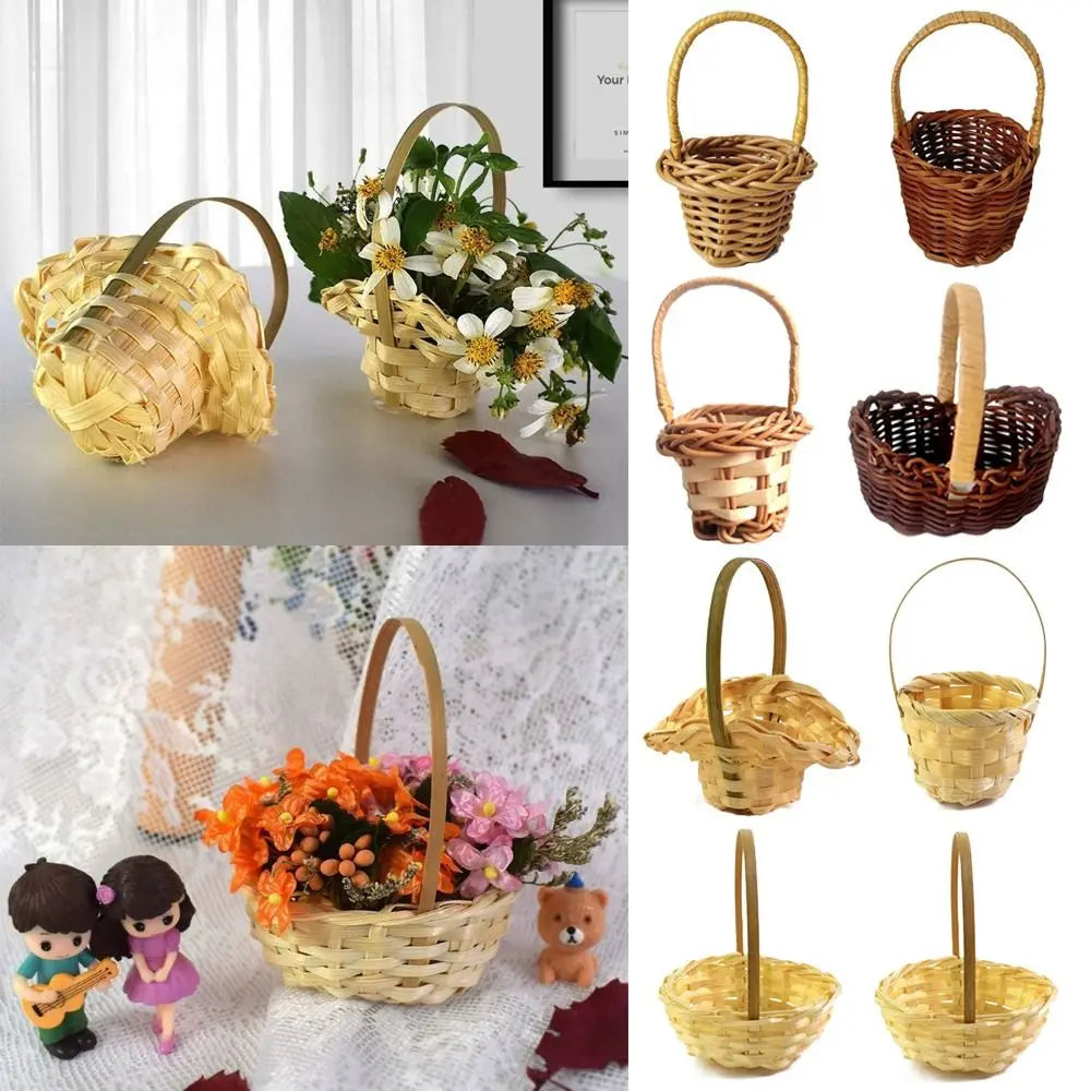 paniers osier tressés poignées métalliques fleurs artificielles décoration naturelle rustique bambou multicolore artisanat maison