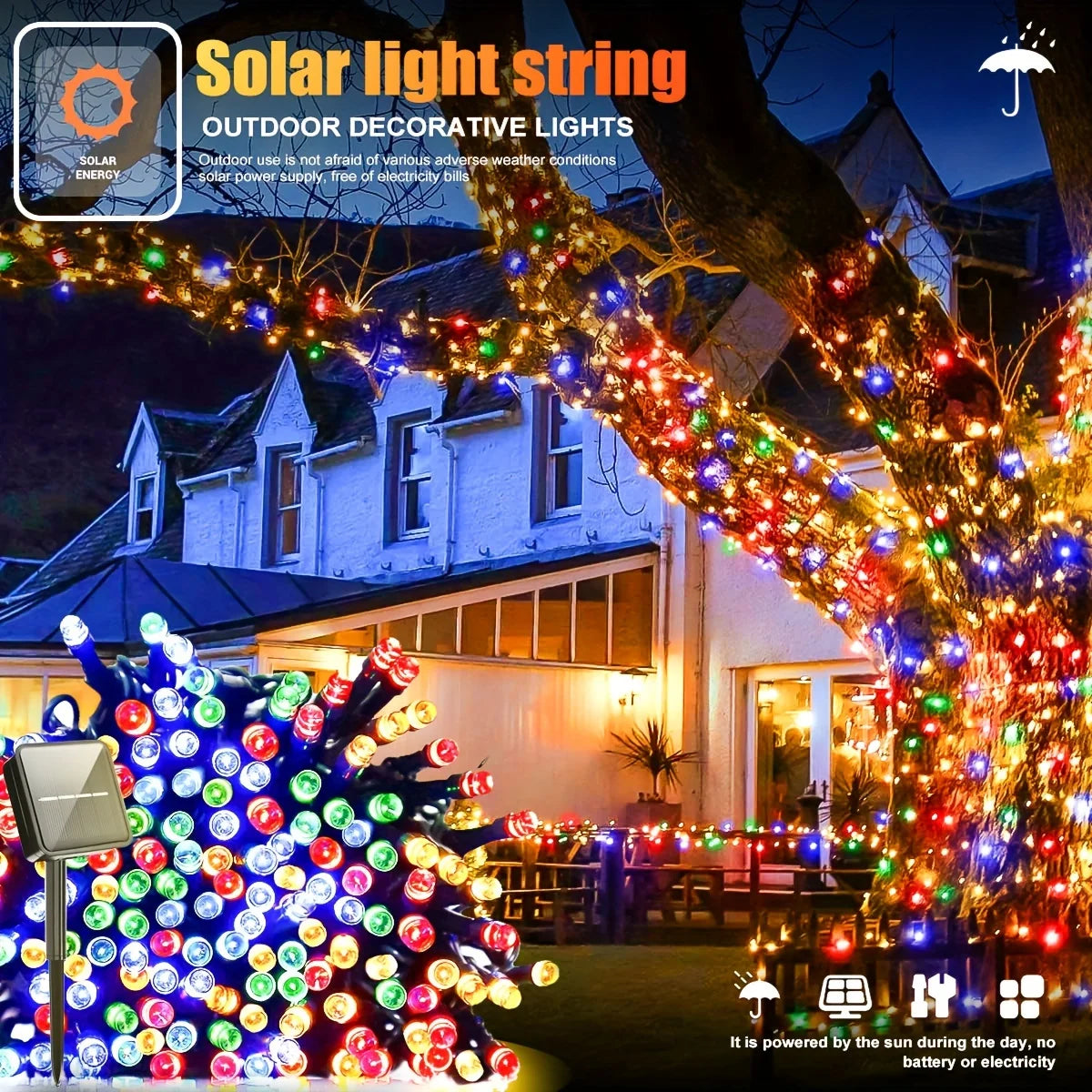 guirlande lumineuse solaire 100 led blanc moderne extérieure ip65 autoinstallation festive décors