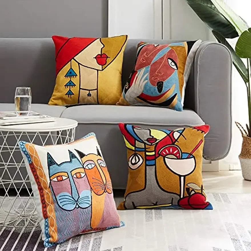 coussins peluche multicolores motifs abstraits modernes 45x45cm decoration canape carree