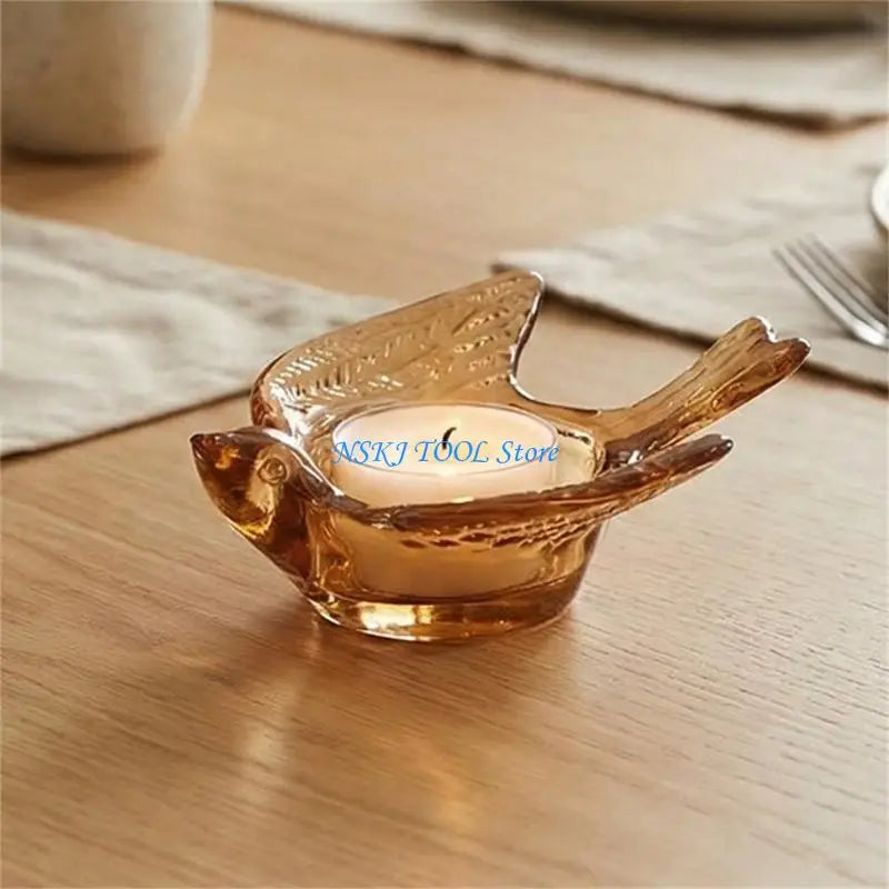 support bougie oiseau transparent ambré texture plumes artisanal moderne 9.5cm 11cm bougie festive décoration