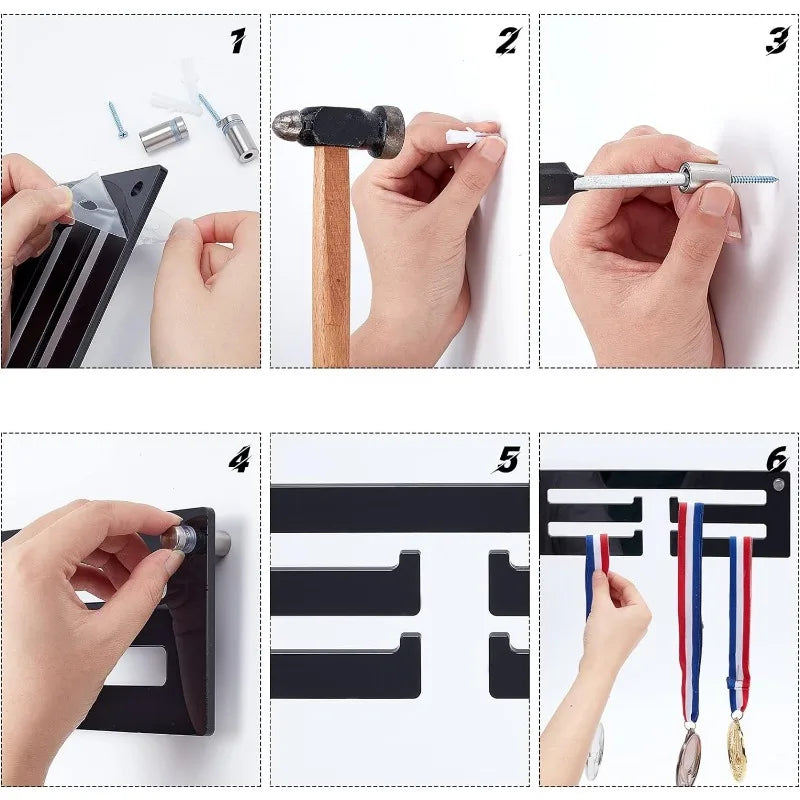 porte médailles mural moderne vis fixations incluses or argent bronze rubans couleur minimalistes support.storage
