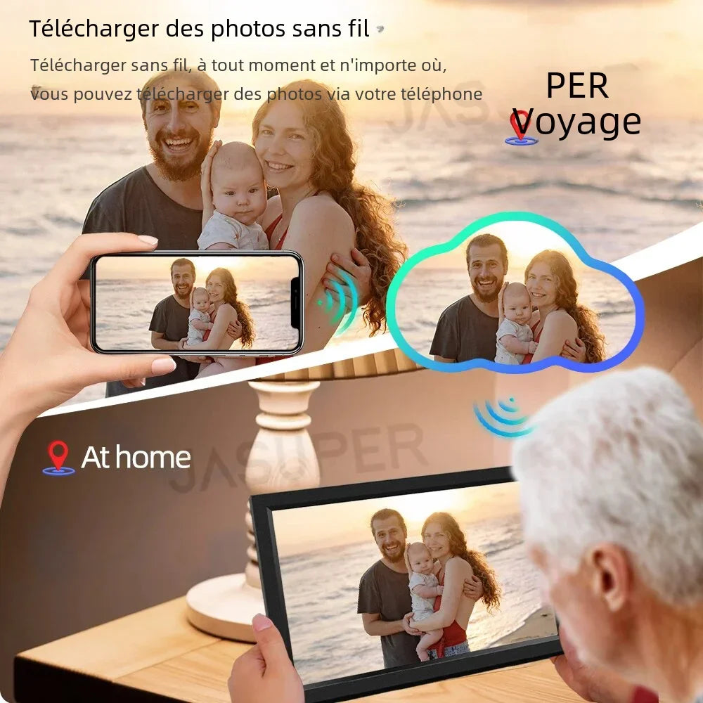 Cadre photo numérique affichant une photo de famille en haute résolution
