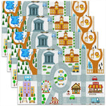 tapis jeu enfants urbain voitures animaux alphabet chiffres formes géométriques vert blanc bleu jaune