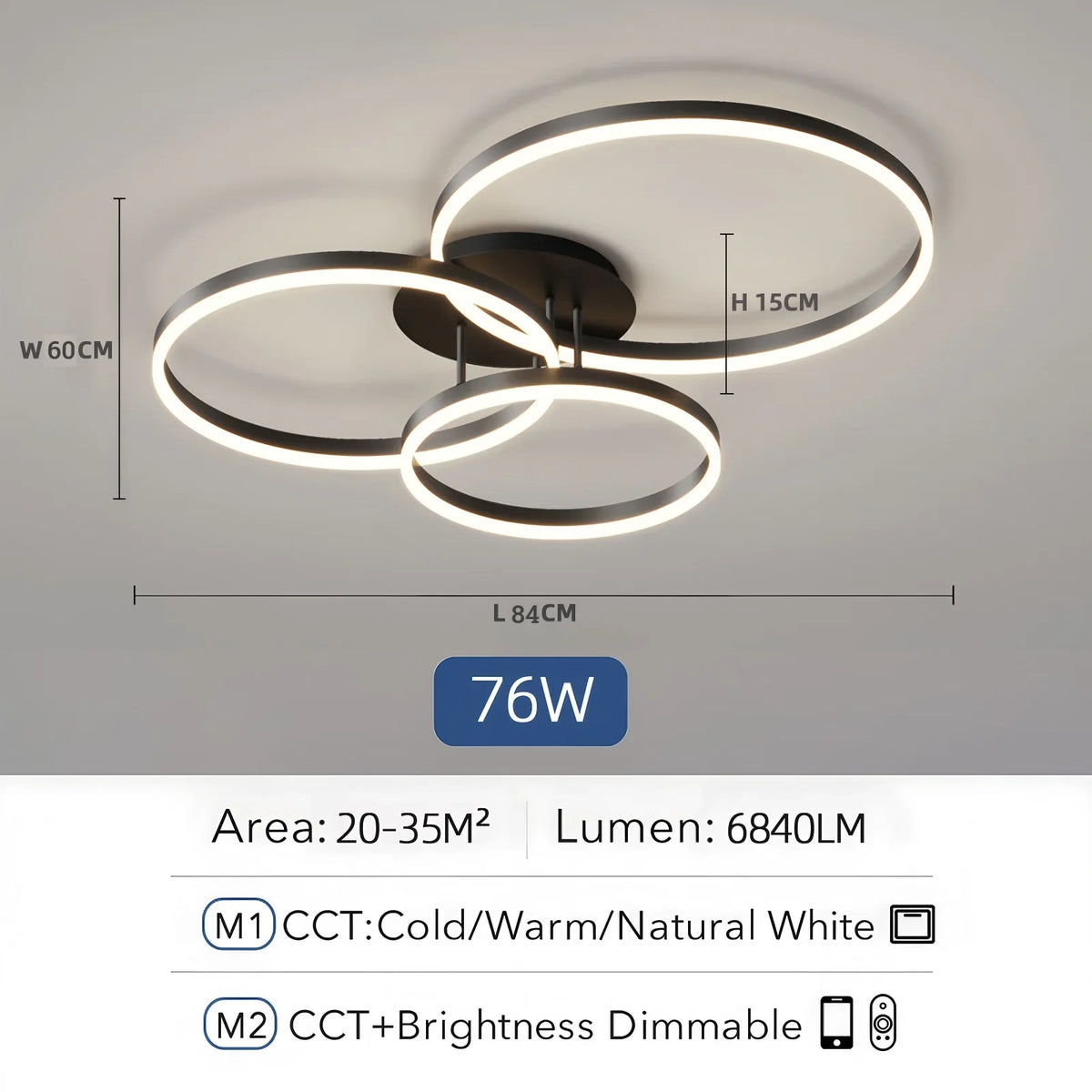 lampe led moderne blanc circulaire relief télécommande flux lumineux variation luminosité minimaliste chambre principale