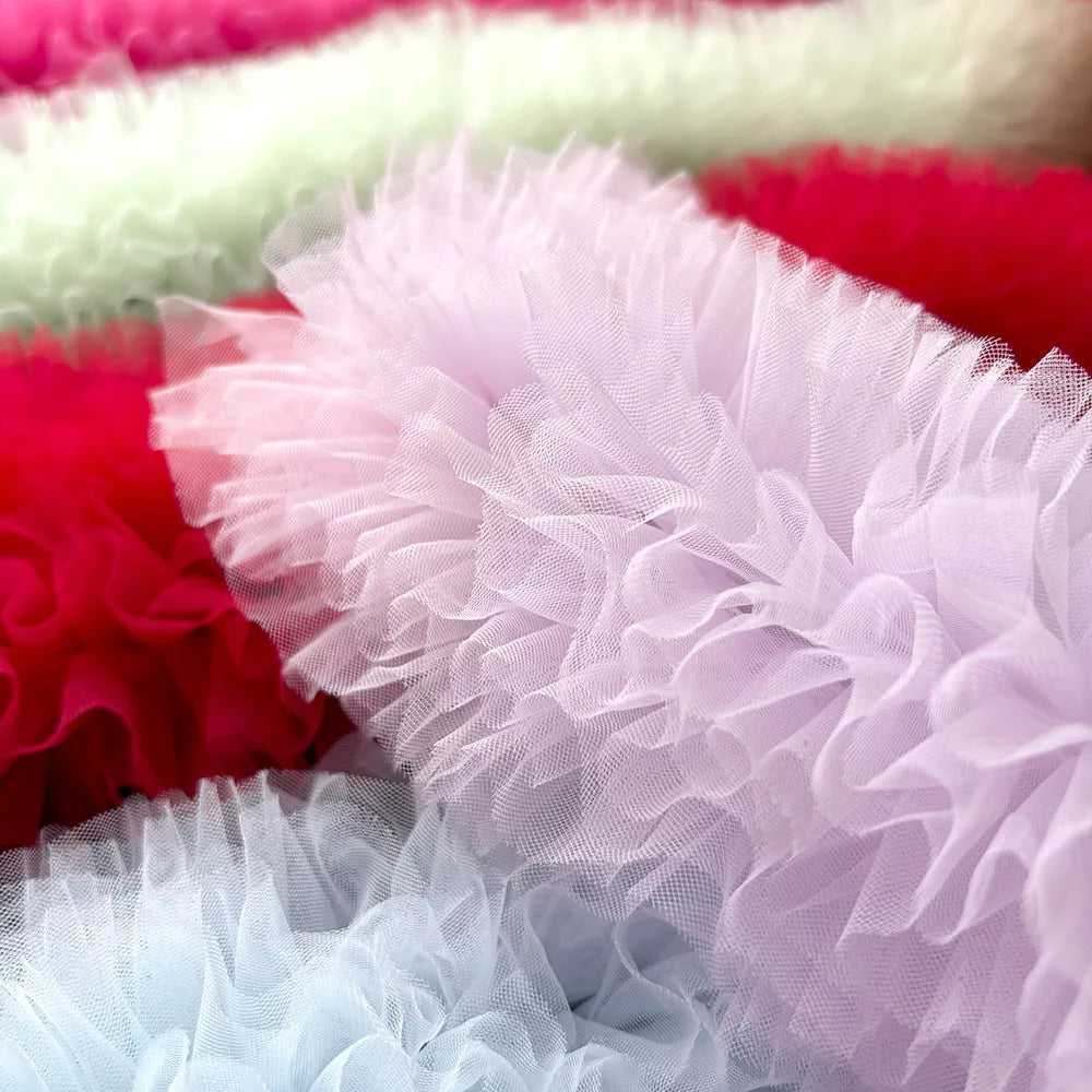 ruban tulle plissé rose clair blanc rouge bleu clair noir décoratif festif résistant clips