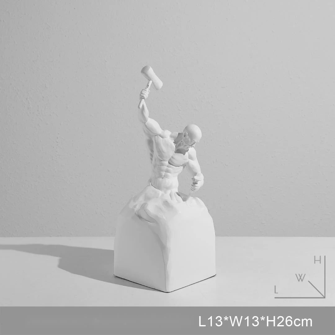 statuette homme marteau résine noir blanc moderne sculpture décorative maison salon