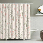 rideau douche fleurs stylisées polyester moderne beige rose vert anneaux fixation 180cm 180cm